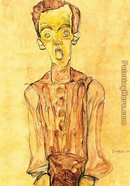 Portrait with an open mouth painting - Egon Schiele Portrait with an open mouth art painting